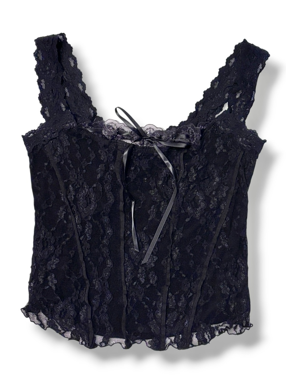 NECESSARY OBJECTS Black Stretch Lace Layered Corset Style Camisole VINTAGE Y2K - Picture 6 of 7